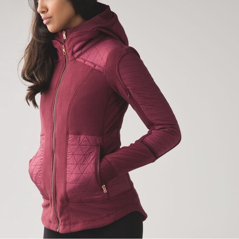 Lululemon Fleecy Keen Jacket III Wine Berry Size 4 Quilted Fleece Zip Jacket‎